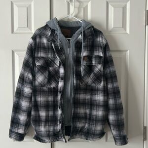 Mountain Ridge men’s large shirt, jacket, gray, and black and white plaid